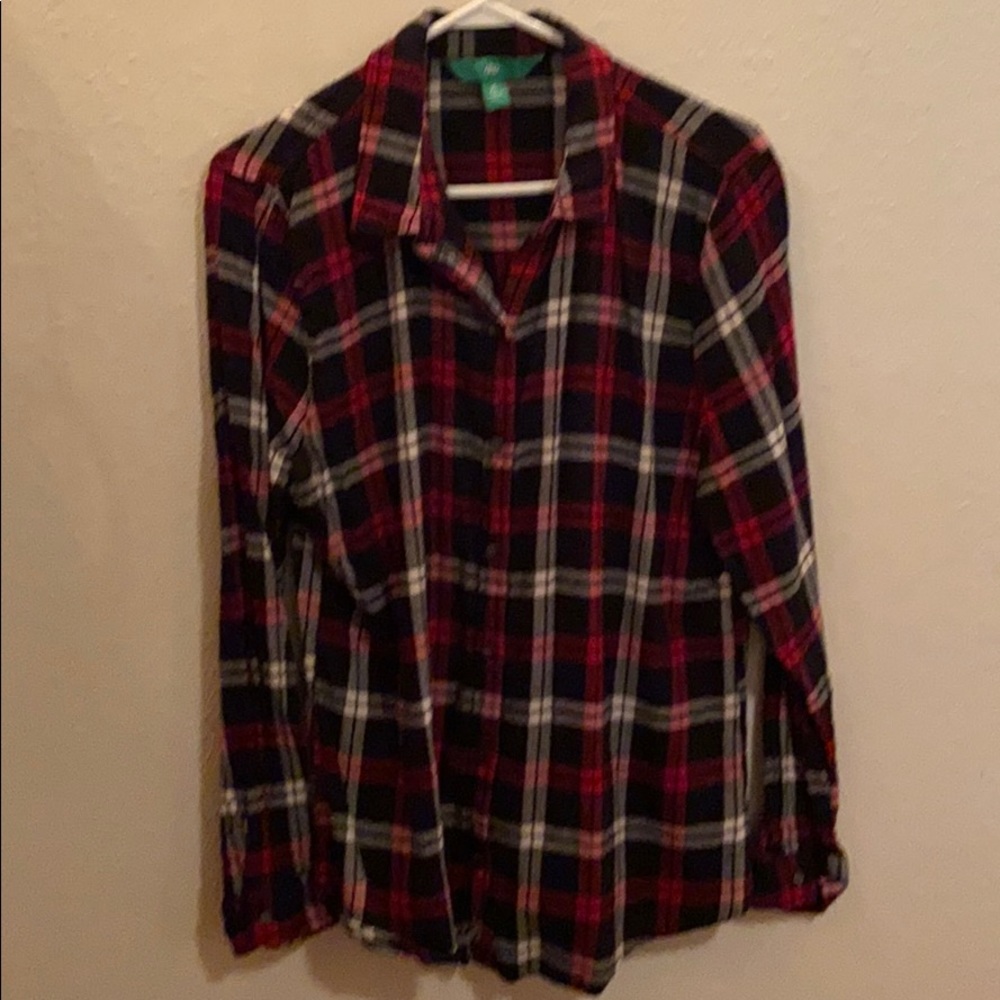 Red plaid shirt.
